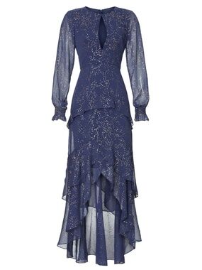 Hutch Molly Gown Navy Gold Sparkly Chiffon Dress - size 8